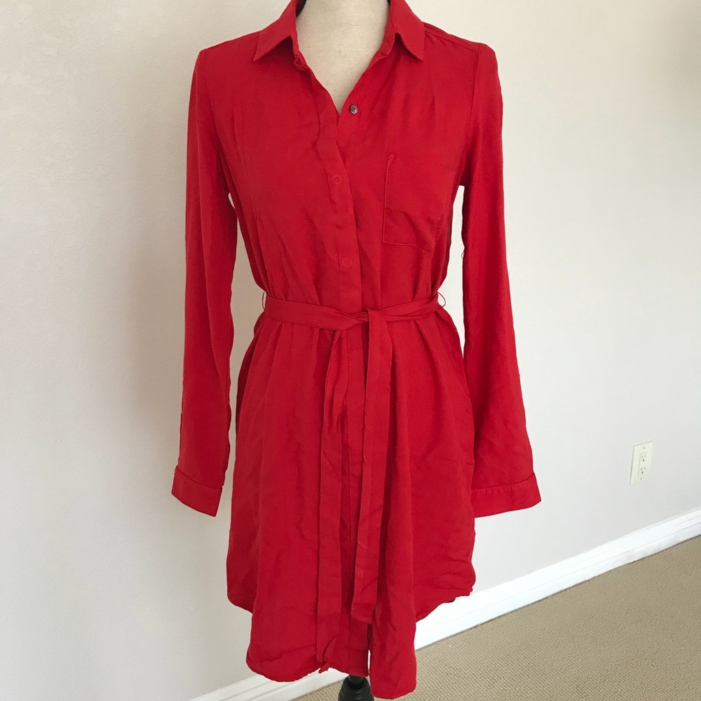 Three Dots Red Button Down Dress